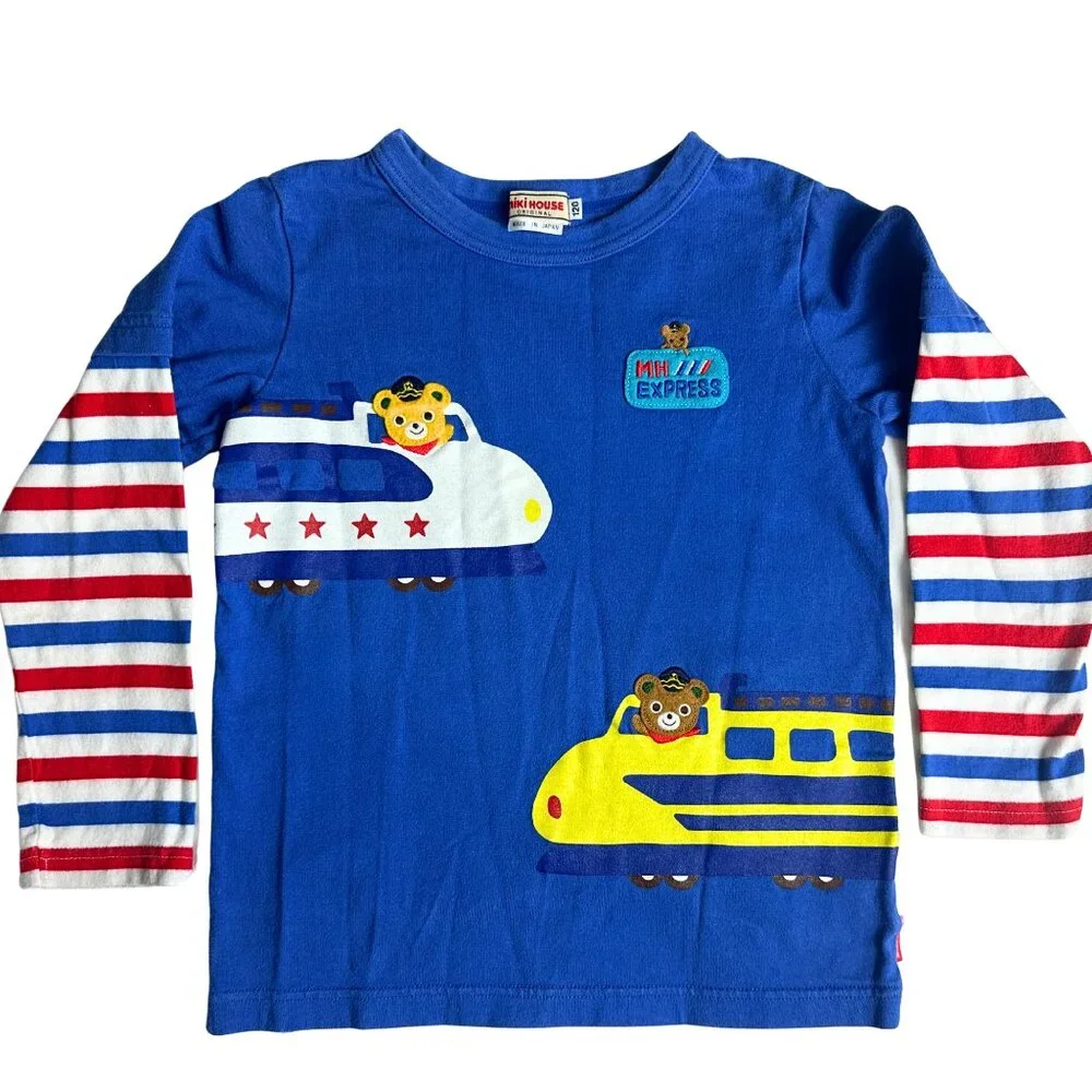 MIKI HOUSE Japan Train Tee Blue 5T - Picture 1 of 8